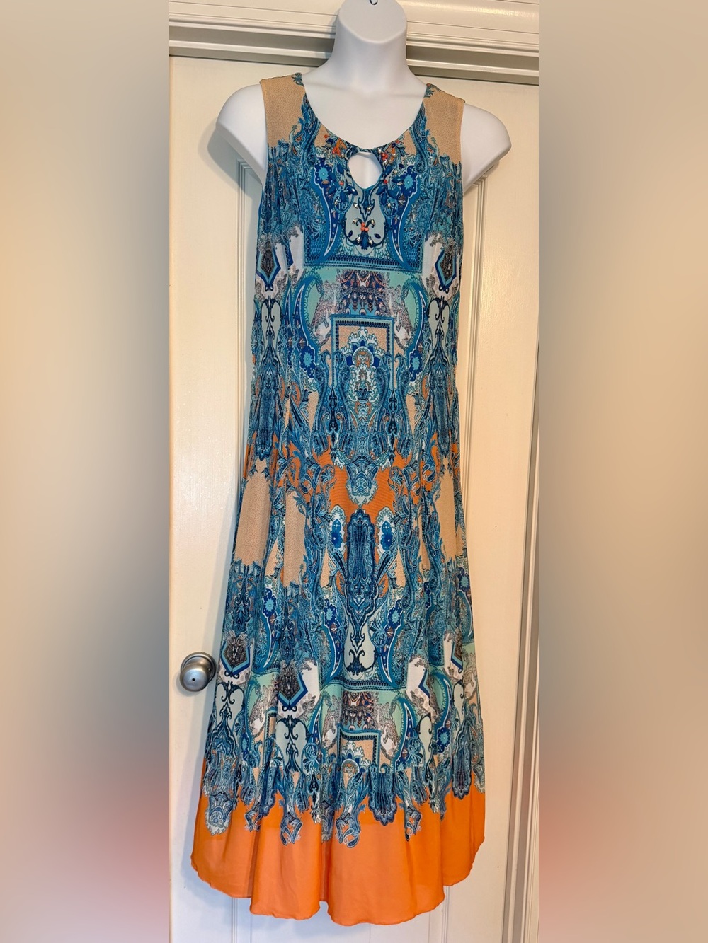 Reba Blue, Teal & Orange Printed Maxi Dress